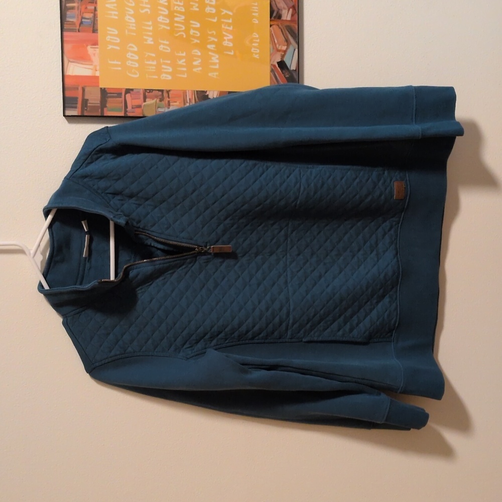 L.L. Bean Teal Quilted Sweater Size L P2P:21in Shoul2Hem: 26.5